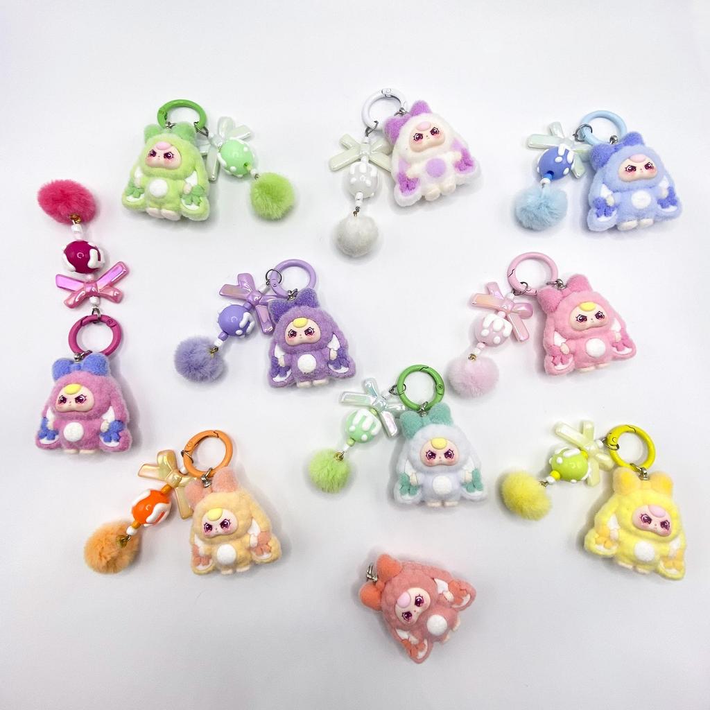 Bowknot Flocked Big Ears Doll Keychain Backpack Pendant Figurine for Three-Year-Olds