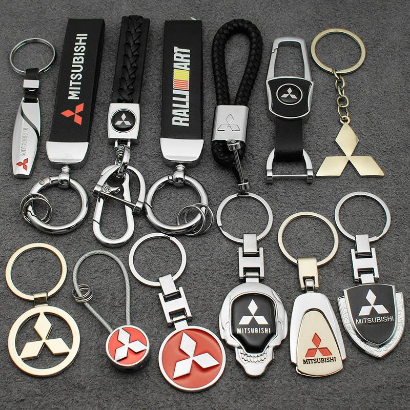 For Mitsubishi Outlander ASX Eclipse Cross Pajero Lancer 3D Metal Leather Car Styling Keychain Key Rings Key Holder Accessories