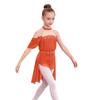 Girls Halter Backless Ruched Mesh Drape Dress Lyrical Dance Performance Rhinestone Costume