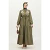 Embroidered String Belted Dress 0382-01 Khaki