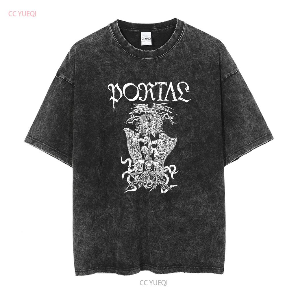 Винтажная футболка с двухсторонним принтом Portal Tempus Fugit в стиле дэт-метал для взрослых, размер S, с длинным или коротким рукавом, винтажная, выстиранная, унисекс