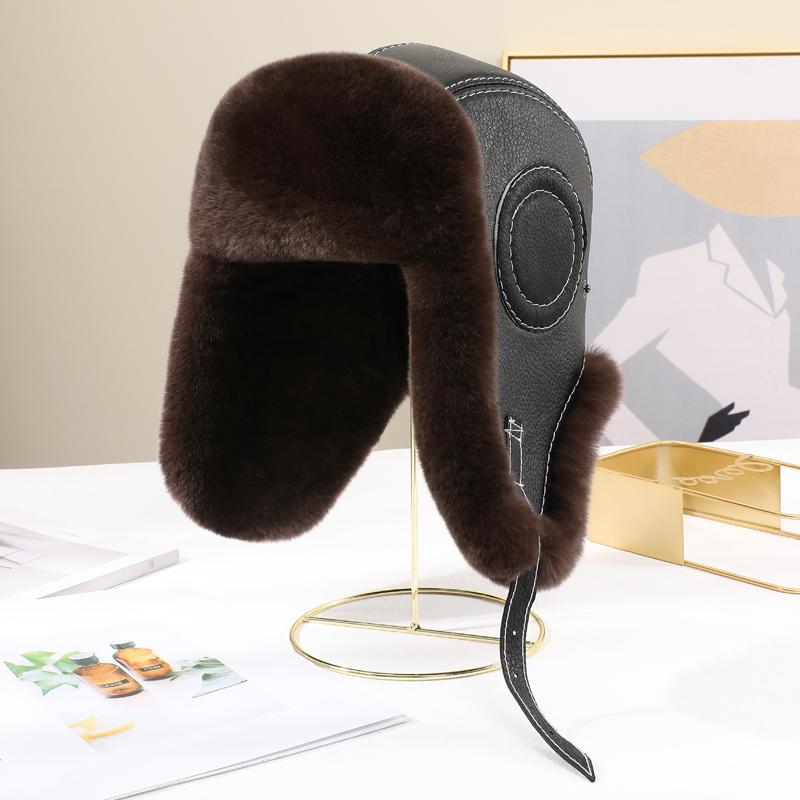 2024 Новые мужские шапки-бомберы из 100% натурального меха кролика Рекс, зимние русские мужские теплые шапки из натуральной овчины, мужские шапки из натурального меха