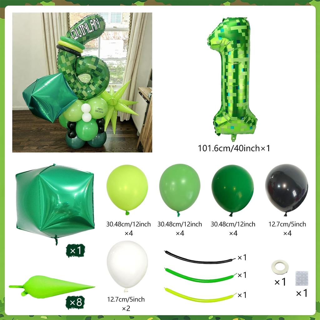 40inch green pixel digital set water droplet balloon 4D square aluminum film balloon birthday decoration game party decoration