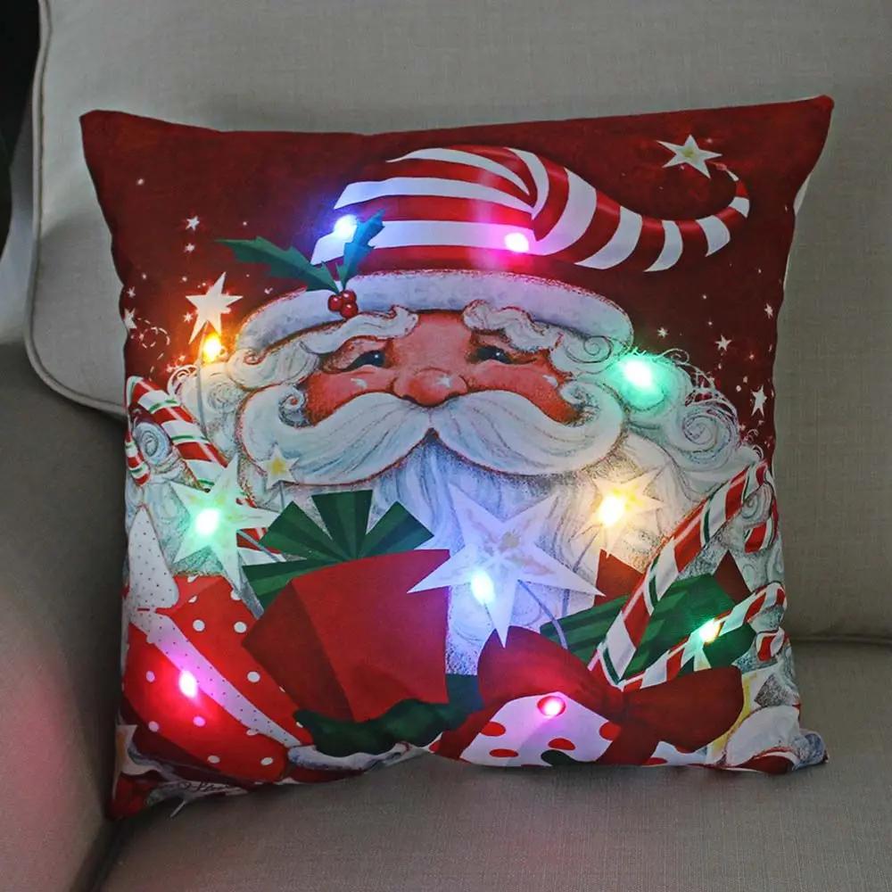 Christmas Light LED Decoration 45x45cm Santa Sled Village Color Ball Sofa Seat Pillow Sleeve Cases