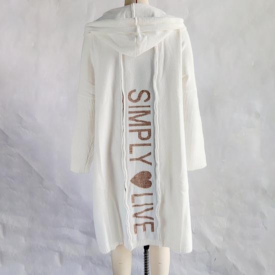 Женский осенне-зимний свитер с капюшоном, кардиган с буквенным принтом и открытым передом, с длинными рукавами, вязаное пальто, уличная одежда