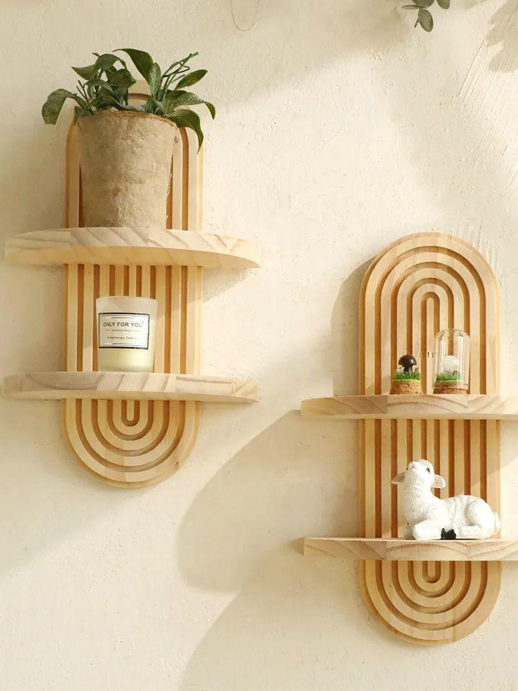 Богемная Овальная Резьбовая Креативная Настенная Полка-Кашпо из Массива Дерева Деревянное Ремесло Домашний Декор