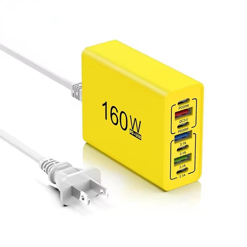 160W USB C Charger Fast Charging 4USB+3TYPE-C EU/US 7 Ports Charging Head Quick Charge QC3.0 Mobile Phone Wall Adapter