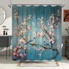 1 шт. Занавеска для душа «Цветущая сакура и певчие птицы» - Реалистичные розовые цветы и синие птицы на мягкой градиентной полиэстеровой ткани, машинная стирка