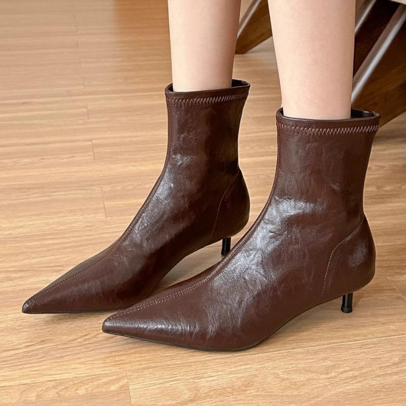 Модные женские ботильоны с острым носком, брендовые кожаные офисные туфли на среднем каблуке, зима 2025 года, трендовые сексуальные туфли-лодочки для вечеринок, туфли-лодочки Chelsea Botas Mujer