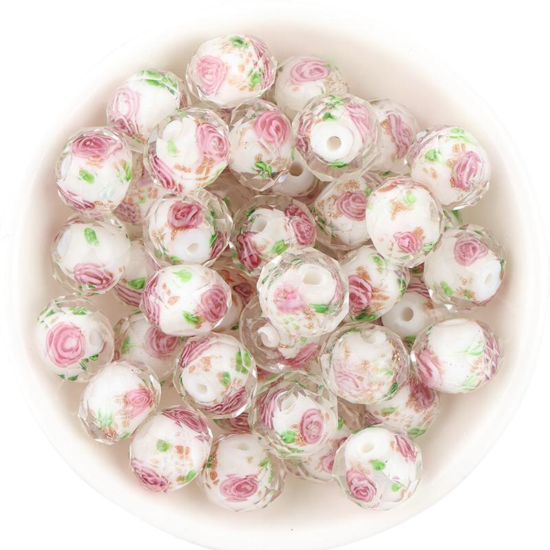 10pcs/lot 8 10 12mm Colored Faceted Lampwork Beads Flower Pattern Loose Spacer Abacus Glass Bead For DIY Charms Bracelet Earring