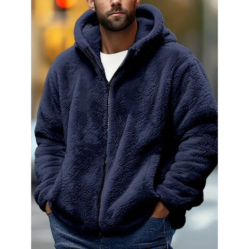 Men's Coral Fleece Jacket Hoodie Thickened Autumn Winter Warm Zipper Hooded New Arrival Comfortable Sweatshirt