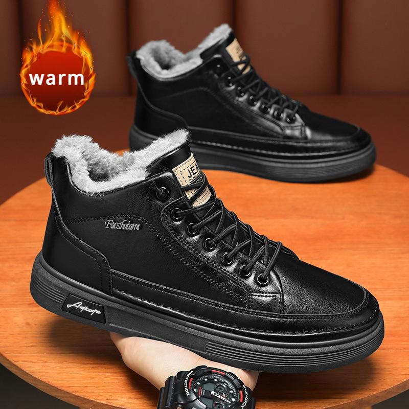 Модные мужские зимние ботинки 2024 года, зимние теплые ботинки на шнуровке для молодых мужчин, модные удобные кроссовки из флока и плюша с мехом, армейские ботинки