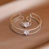 Korea&Japanese Delicate Double Layer Charm Bangles for Women Fashion Brand Jewelry Crystal Heart Bracelets Accessories