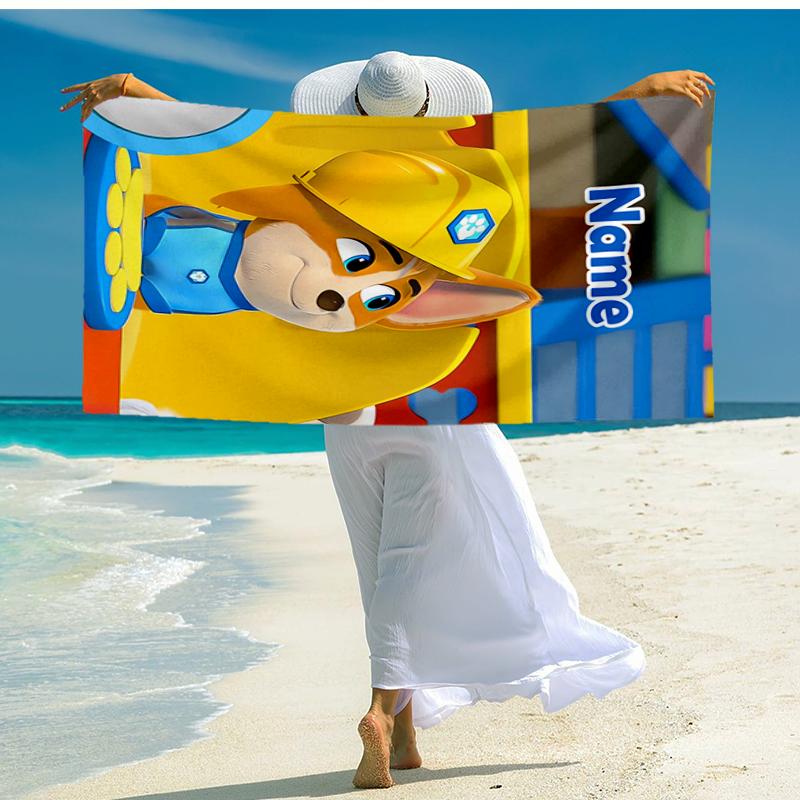 Custom Name Ultra-Soft Beach Towel with Pupstruction Theme,Ideal for Pool - Camping, Diving - Perfect Travel Essential, Vibrant Beach Towel.