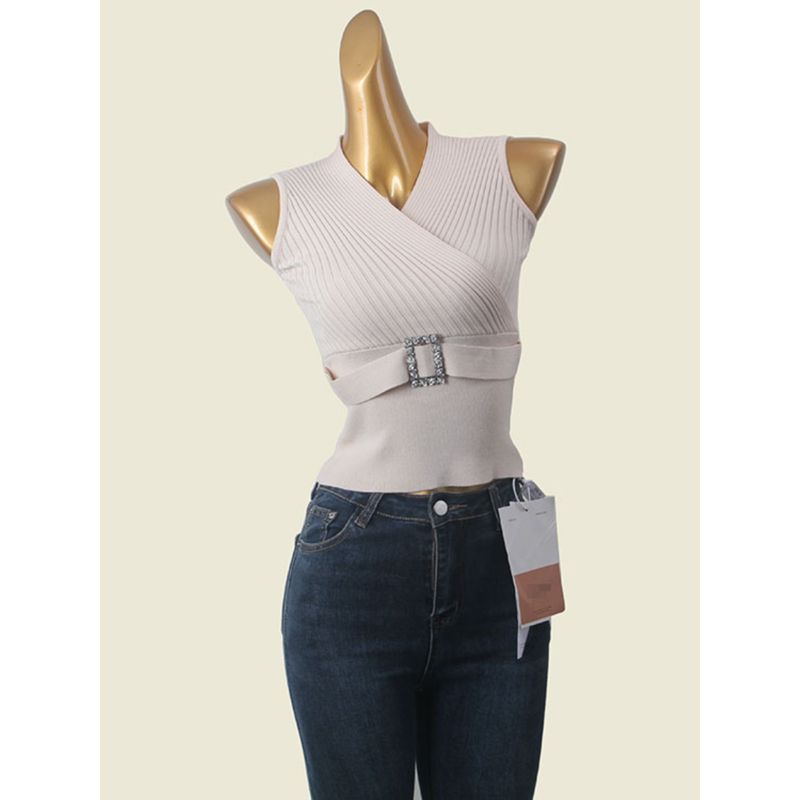 Sweet and Spicy Socialite Cross V-neck Vest Pure Desire Chic Chic Slimming Knitted Sleeveless Vest