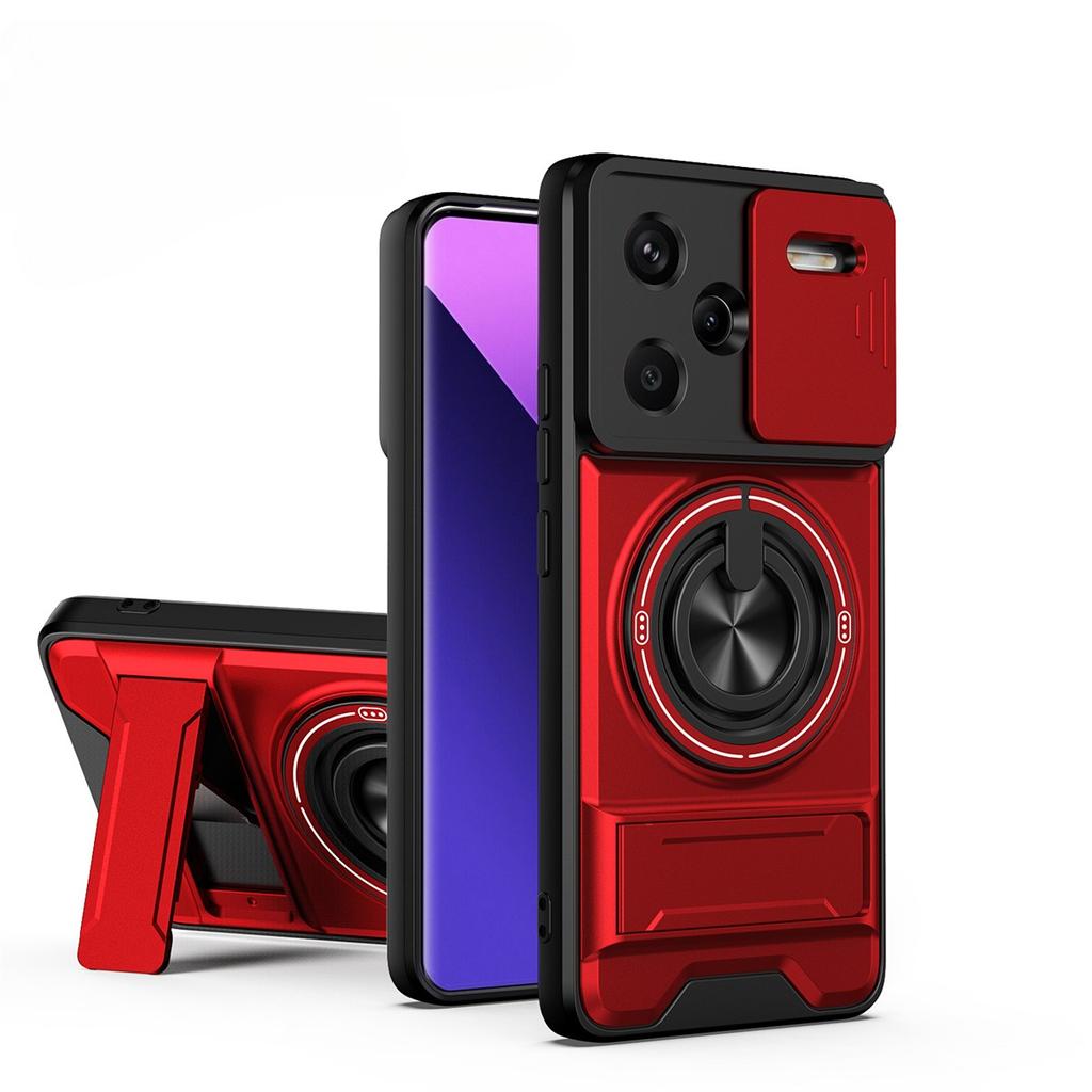 Чехол для телефона Xiaomi Redmi Note 14 13 12 Pro Plus Note 15 14 5G 4G со сдвижной крышкой для камеры, магнитным держателем-кольцом, подставкой, жесткая крышка