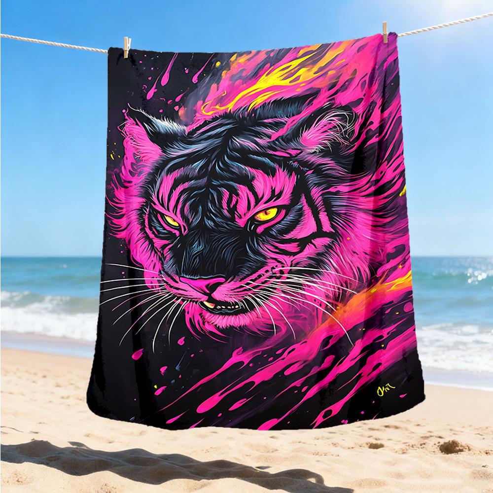 1pc Tiger Art Print Throw Blanket Polyester Fiber, Lightweight Flannel, Soft & Warm, All Season Use for Outdoor, Camping Digital Print