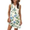 Ladies' Fashionable Floral Patchwork Printed V-neck Button-down Pocket Vest Dress, Beach Vacation Summer Dress