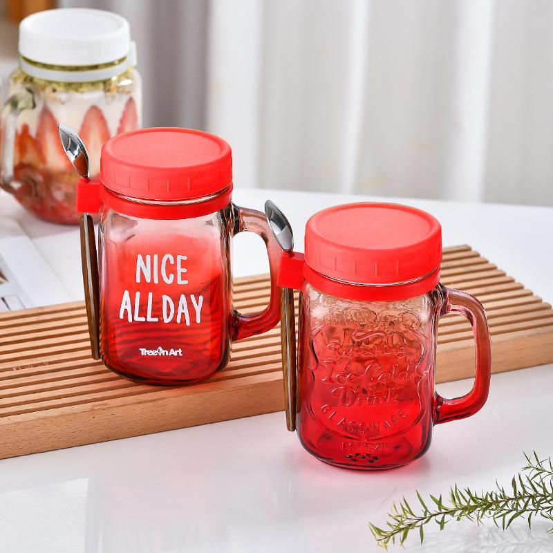 Портативный прозрачный стеклянный стакан для овсянки с ложкой и толстой ручкой для офиса или заваривания чая