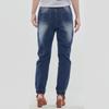 Women's Casual Solid Color Mid Waisted Poket Jeans Pants Denim Casual Trousers