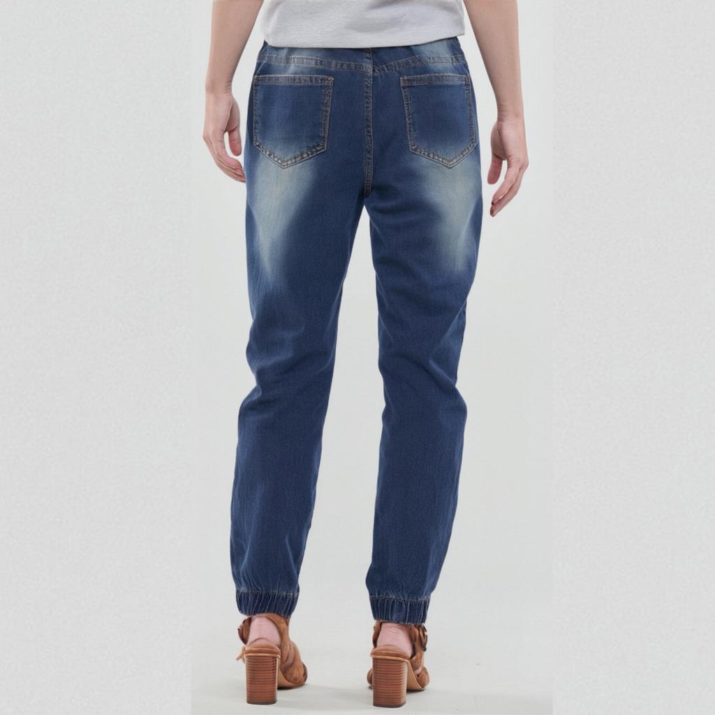 Women's Casual Solid Color Mid Waisted Poket Jeans Pants Denim Casual Trousers