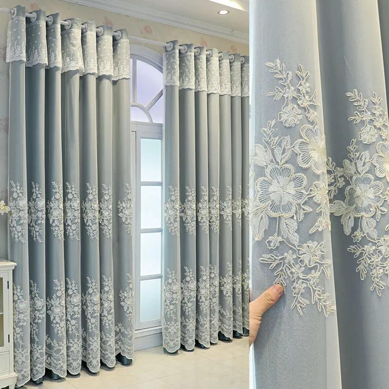 Утолщенная ткань, вышитые шторы, сплошной цвет, полное затемнение, напольная занавеска для гостиной, спальни, балкона, эркера, карниз