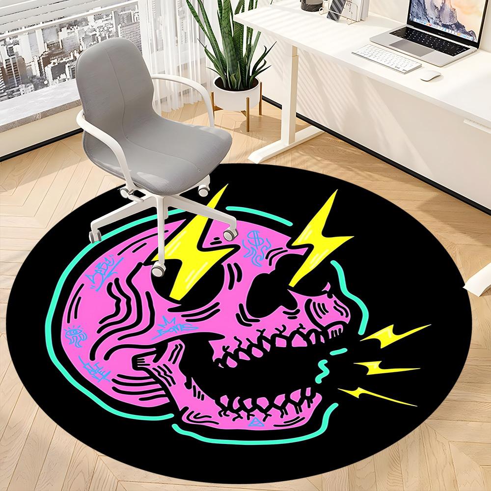 1pc Skull Lightning Office Round Area Rug, Mat Suitable For Office, Under Office Chairs Bedroom Living Room Home Decor, Room Deco