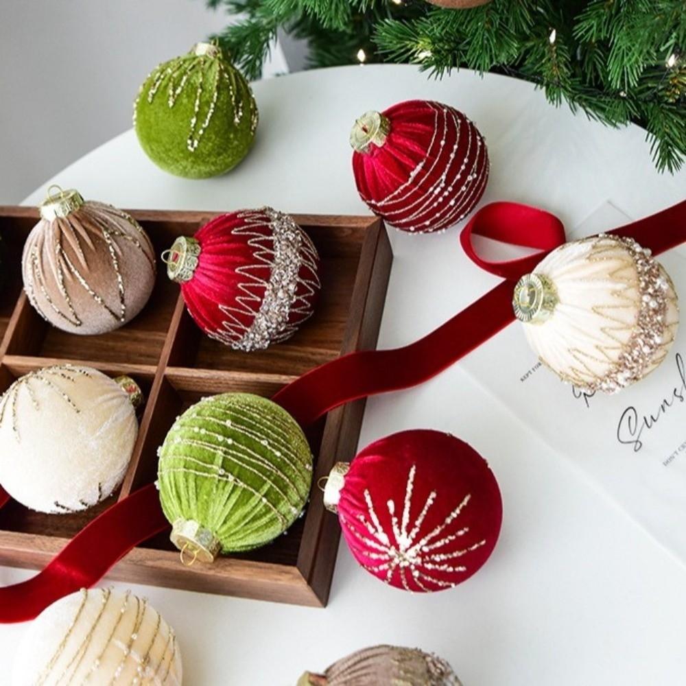 4pcs Flocking Christmas Ball Decoration Shatterproof Xmas Tree Hanging Pendants Festival Ornament