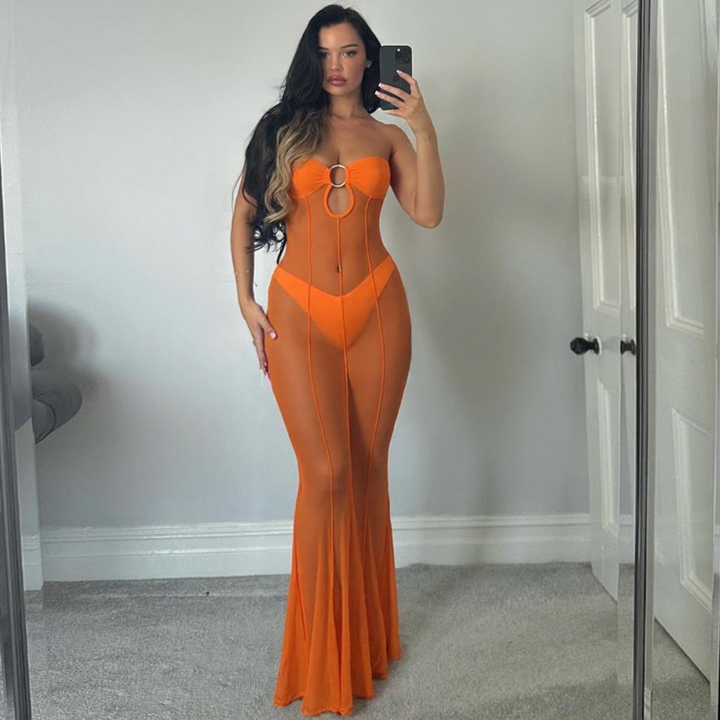 Европейский и американский стиль платье-сетка на одно плечо - Сексуальное, Прозрачное, Приталенное для осени/зимы