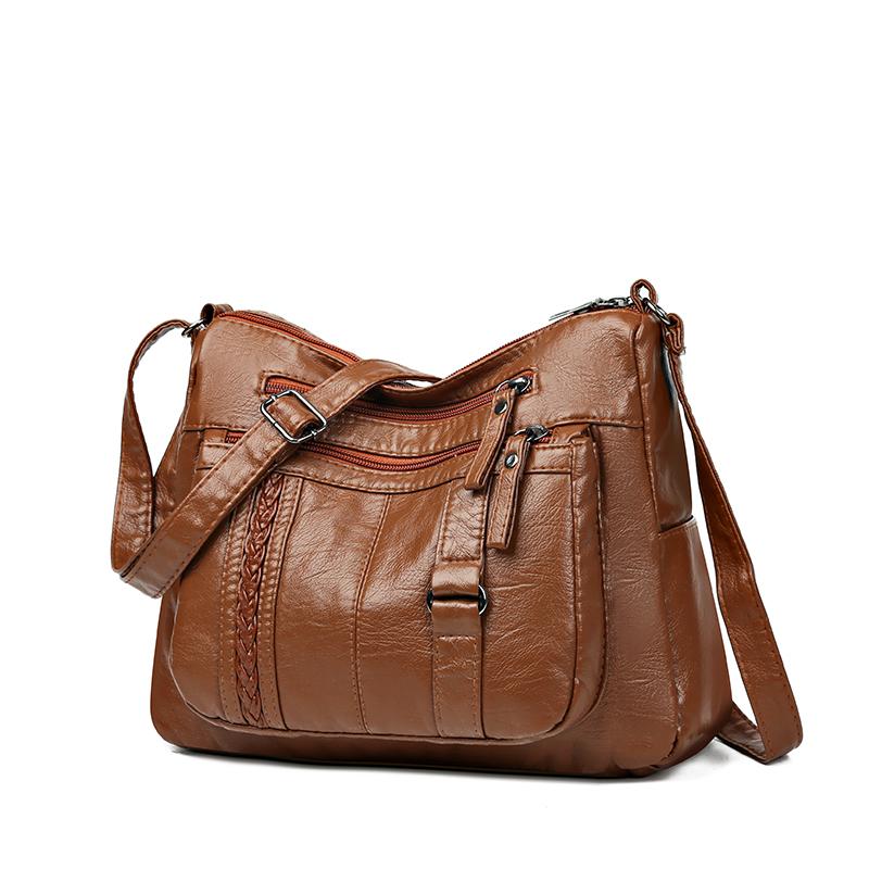 Female Soft Leather Large Capacity Middle-Aged Shoulder Crossbody Bag Multi-Layer Mother Bag