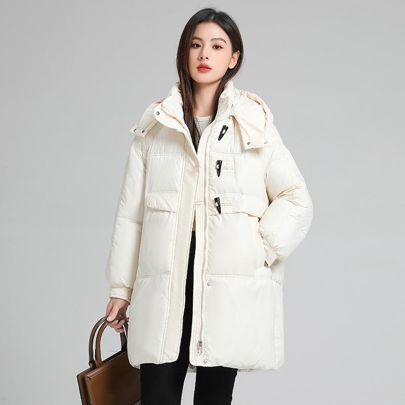 Autumn and Winter Women's Thickened Hooded Coat Loose Mid-length Windproof Warm Coat Cold Weather Clothing