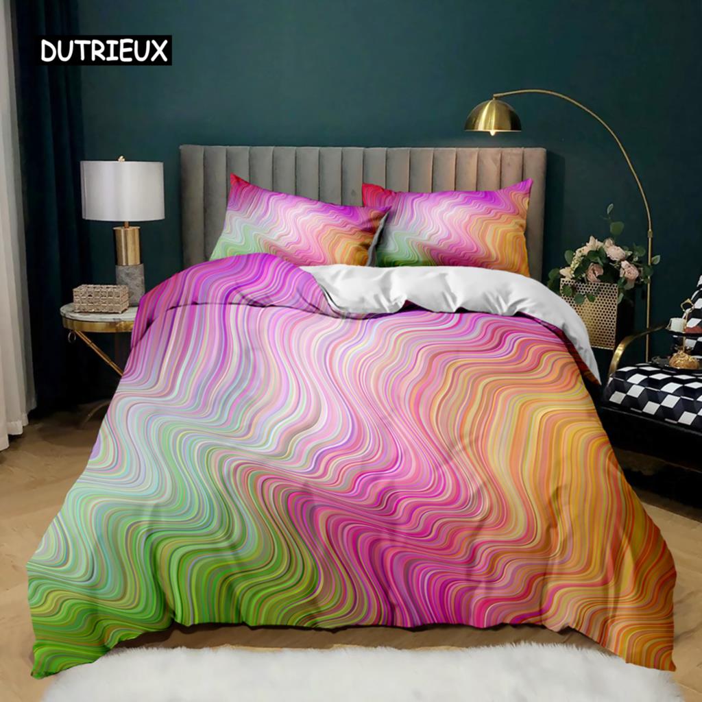 Rainbow Duvet Cover Set Girly Spiral Multicolor Bright Sequins Bedding Set for Kids Girls King Size Soft Microfiber Quilt Cover