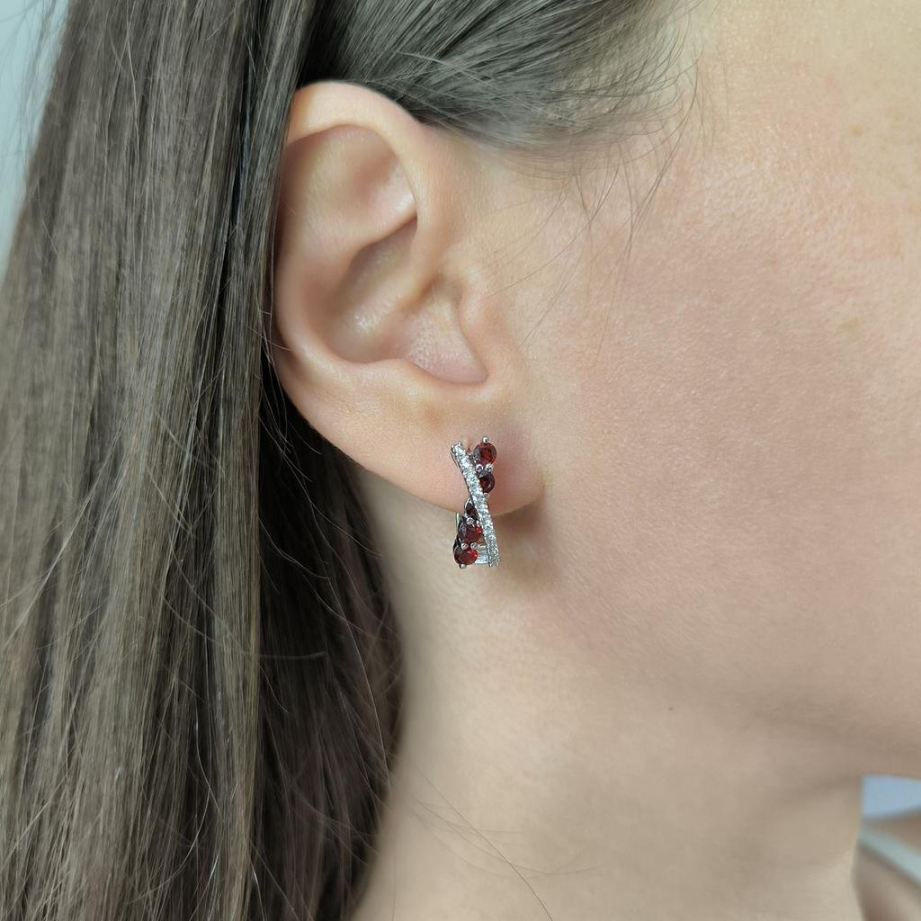 Серебряные серьги с натуральным гранатом 1.556ct, фианитами (2191414)