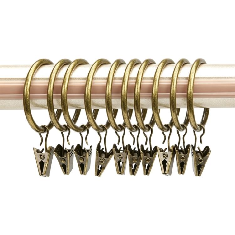 Pack of 10 Multipurpose Metal Curtain Rings with Clips 25 mm Interior Diameter for Curtain Rod, Drapery Hangers Easy Installation for Home Decors