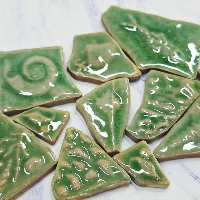 100g Irregular Ceramic Mosaic Marine Plant Relief Patterned Tiles DIY Mosaic Making Stones for Craft Hobby Arts Wall Decoration