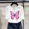 (Asian Size) Fashion Print Butterfly 90s Trend Style Graphic Tee Female Casual T Clothing Casual Women's Summer Top Short Sleeve T-shirt