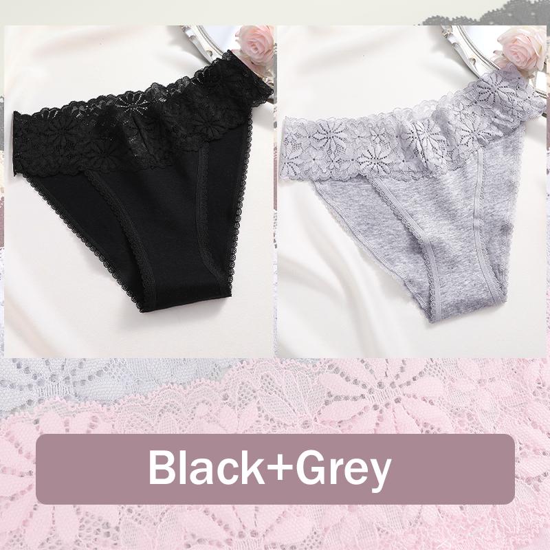 2PCS Seamless Cotton Briefs Women's Flower Lace Panties Sexy Particular Breathable Underwear Female Stretch Erotic Lingerie S-XL