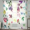 Flower Leaves Watercolor Tulle Curtains for Bedroom Hall Living Room Decor Chiffon Curtain for Balcony Kitchen Home Drapes