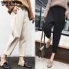 Woolen Casual Pants for Women In Autumn and Winter Korean Version High Waist Straight Leg Nine Part Harun Pants