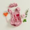 Baby Girl Romper Overalls Casual Valentine's Day Letter Embroidery Jumpsuit and Headband Set Fashion Clothes Outfits