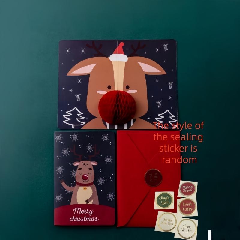 2 шт./набор 3D всплывающих рождественских открыток с конвертом и наклейками-марками - Санта, С днем рождения, Простые поздравительные открытки, Рождественские открытки