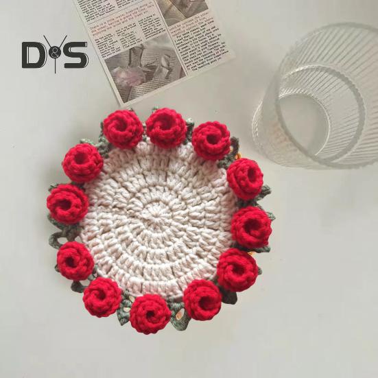 Подставка под стакан с розой ручной работы, вязаная крючком, цветочный букет, вязаные подставки, цветочный коврик для чашки, букет, подарок, декор для журнального столика