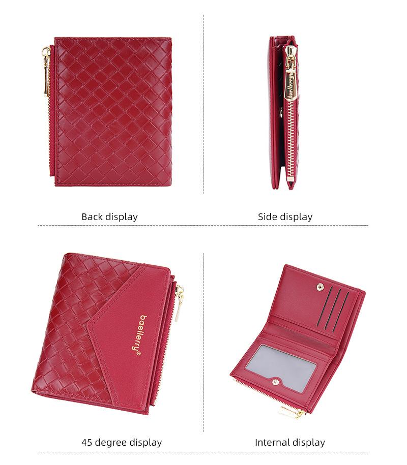 Женский модный короткий тканый кошелек в два раза из искусственной кожи с застежкой-держателем для карт, женский умный кошелек на молнии с несколькими картами