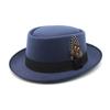 Hat Female British Retro Fashion Versatile Jazz Hat Flat Top Tweed Feather French Top Hat