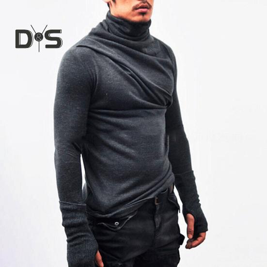 Весна Осень Мужской Верхний Защитный Шеи Высокий Воротник Slim Fit Эластичный Плиссированный Длинный Рукав Пуловер Толстовка Для Дома Спортивный Тренажерный Зал Уличная Одежда
