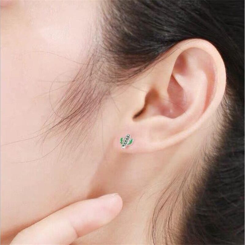Новые мини-компактные летние свежие креативные серьги-гвоздики из стерлингового серебра 925 пробы с зеленым эпоксидным кристаллом, не вызывающие аллергию E123