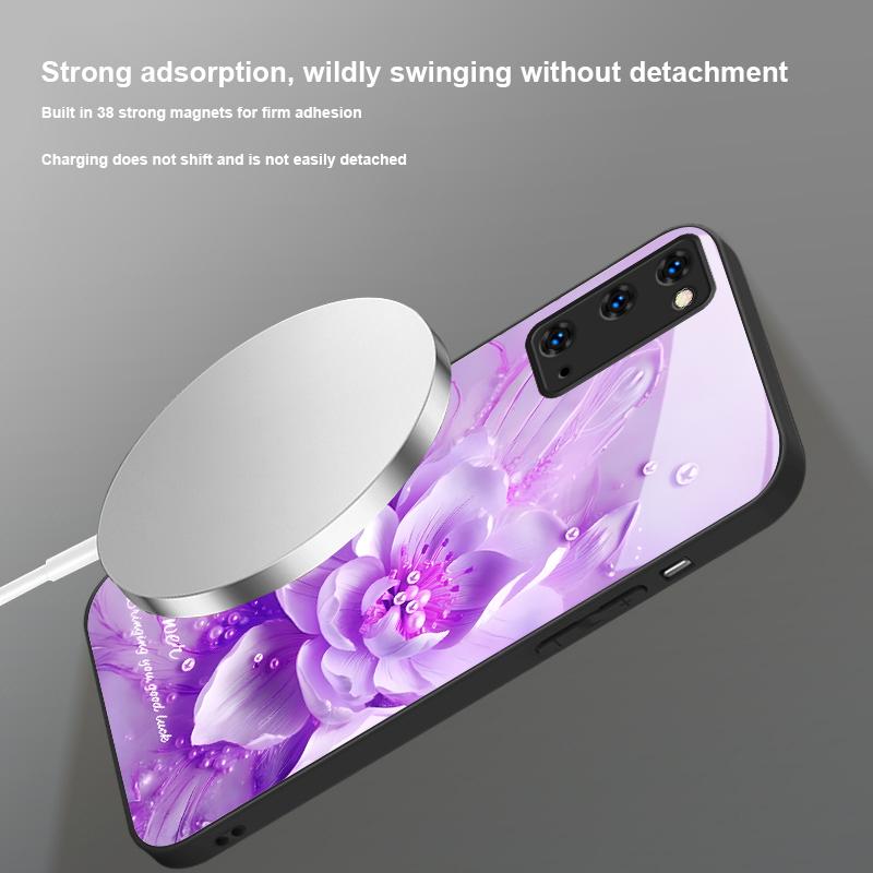 Цветущие синие цветы Для Samsung S25 S25 Edge S25Ultra S8 9 10 20 S21 Pro 22 Plus S23 FE S24 Ultra Magsafe Стеклянный чехол для телефона