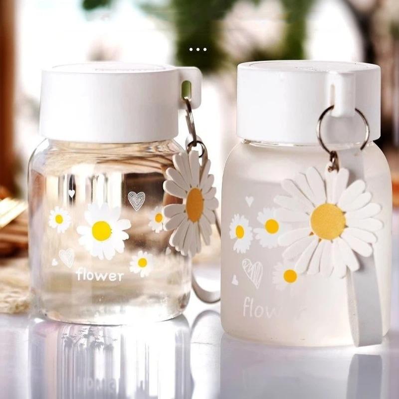 Frosted Glass Water Bottle Adorable Cute Print Lightweight Portable Carry Strap 500ml for Girls School Outdoor Use