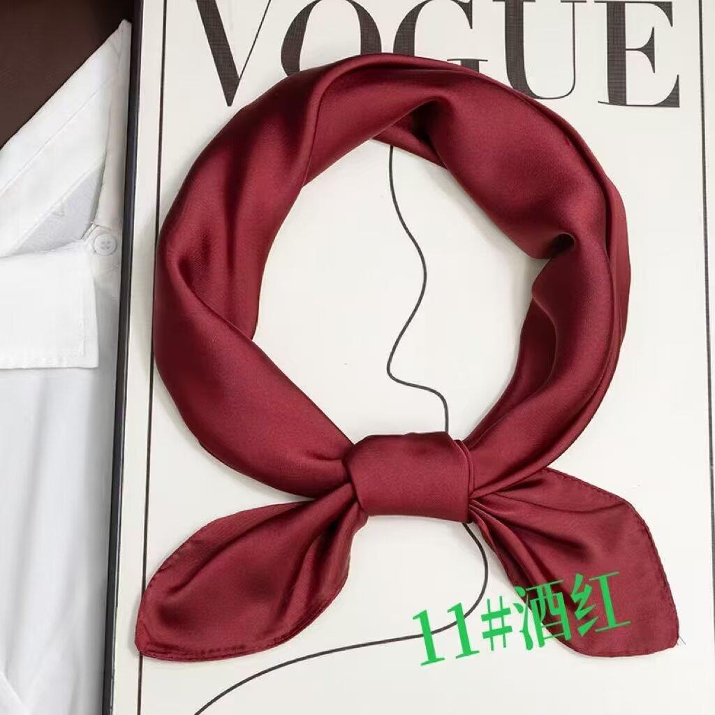 Silk scarf women's solid color satin 71 new summer thin small square scarf headscarf decorative small scarf UV protection