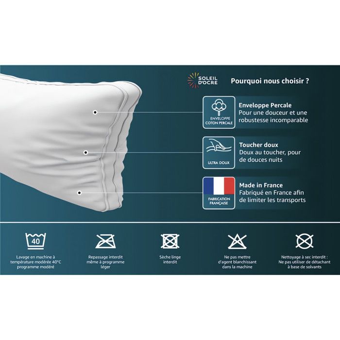 Traversin plat en coton 160 cm NUAGE, par Soleil d'ocre